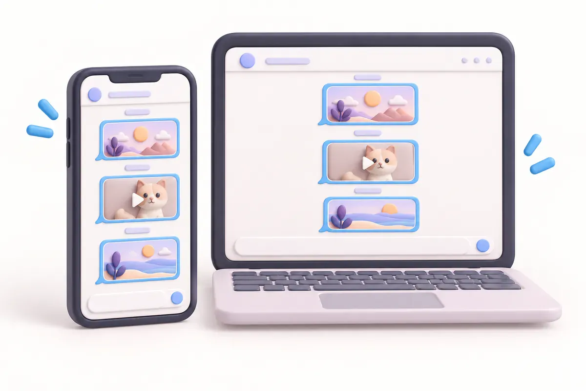 Illustration of new stories arriving in a chat and stacking up by date