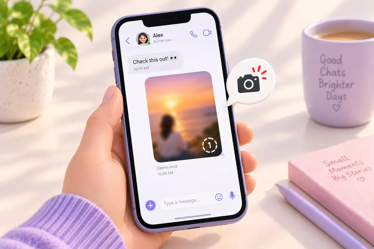 Illustration of a one-time photo in a chat with a screenshot alert