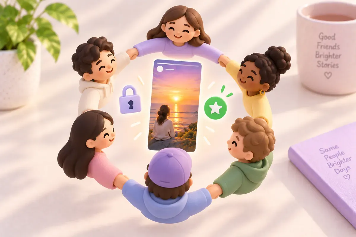 Illustration of a story protected inside a small circle of friends