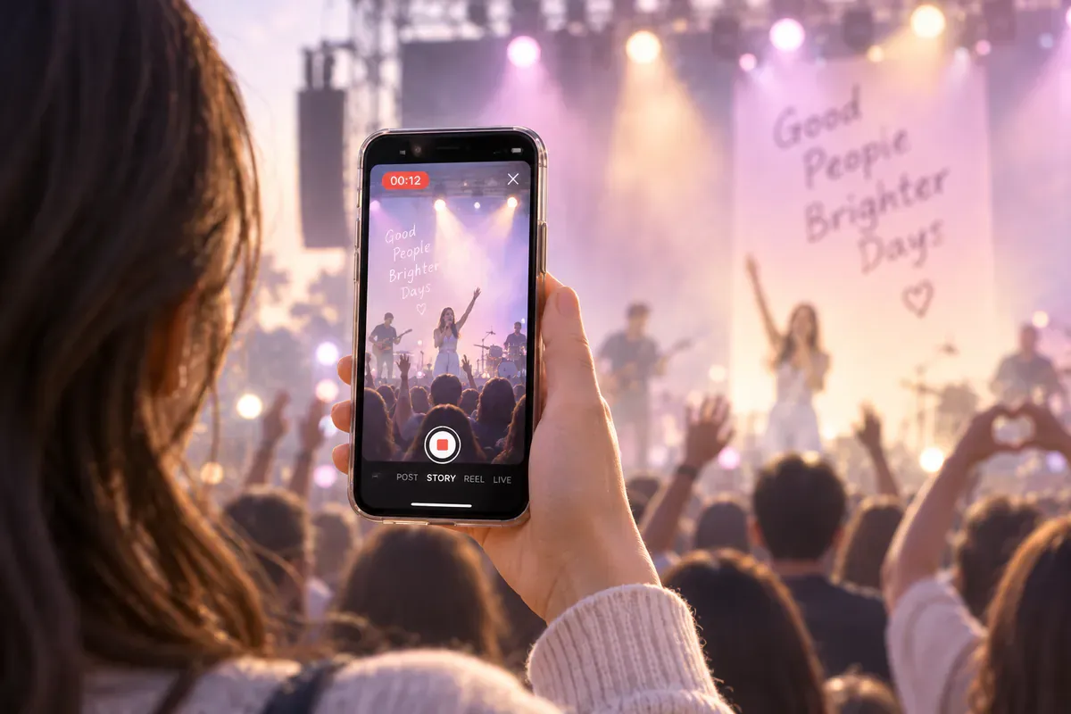 Illustration of someone recording a concert story on their phone