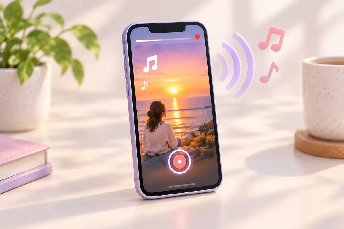 Illustration of a phone screen-recording a story with sound waves